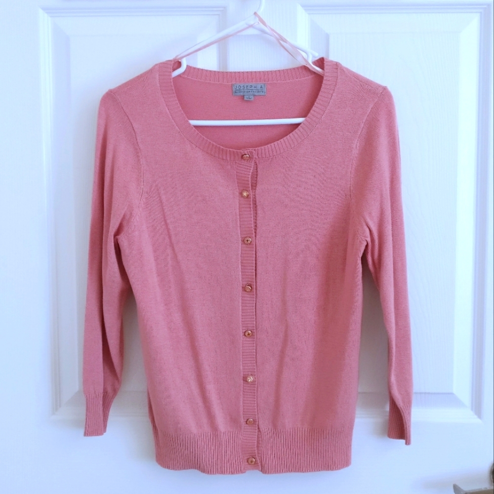Dusky Rose Pink U-Neck Button Up Cardigan, Small